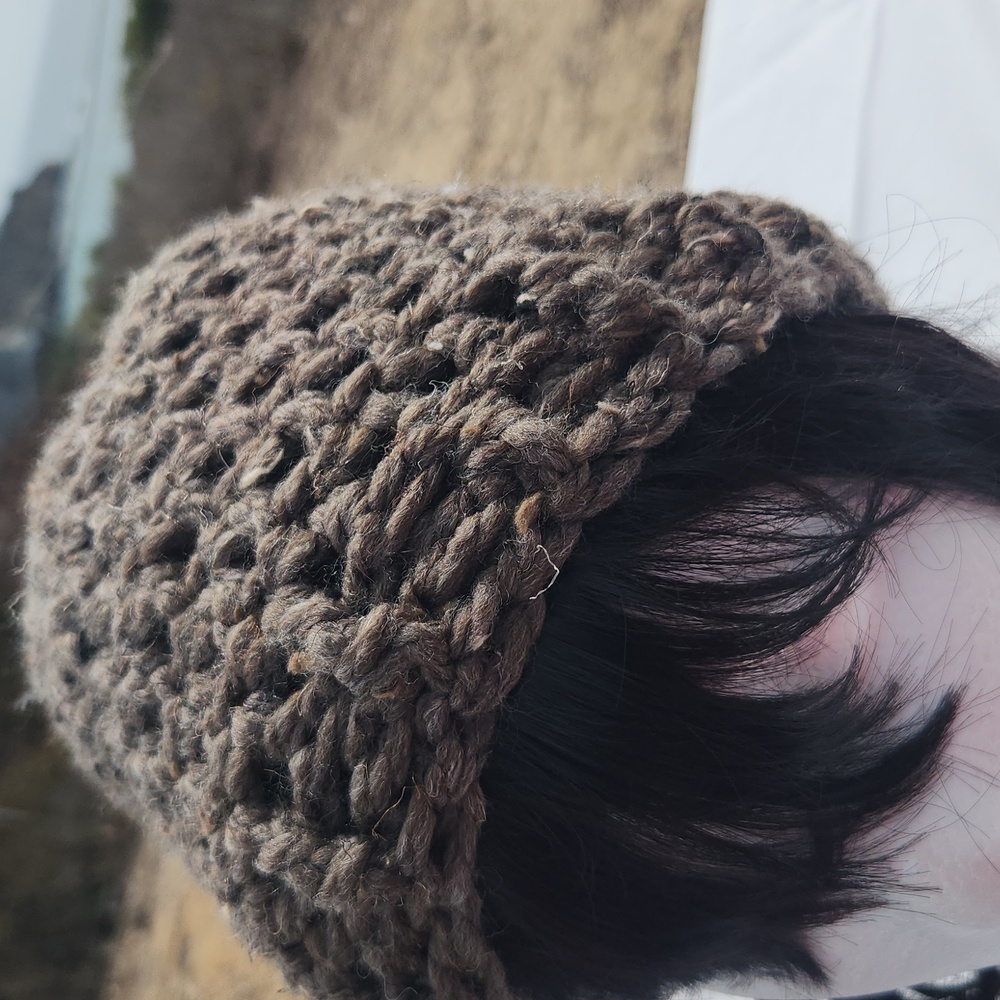 Handmade Crochet Large Chunky Yarn Taupe Beanie Warm Cozy Winter Hat